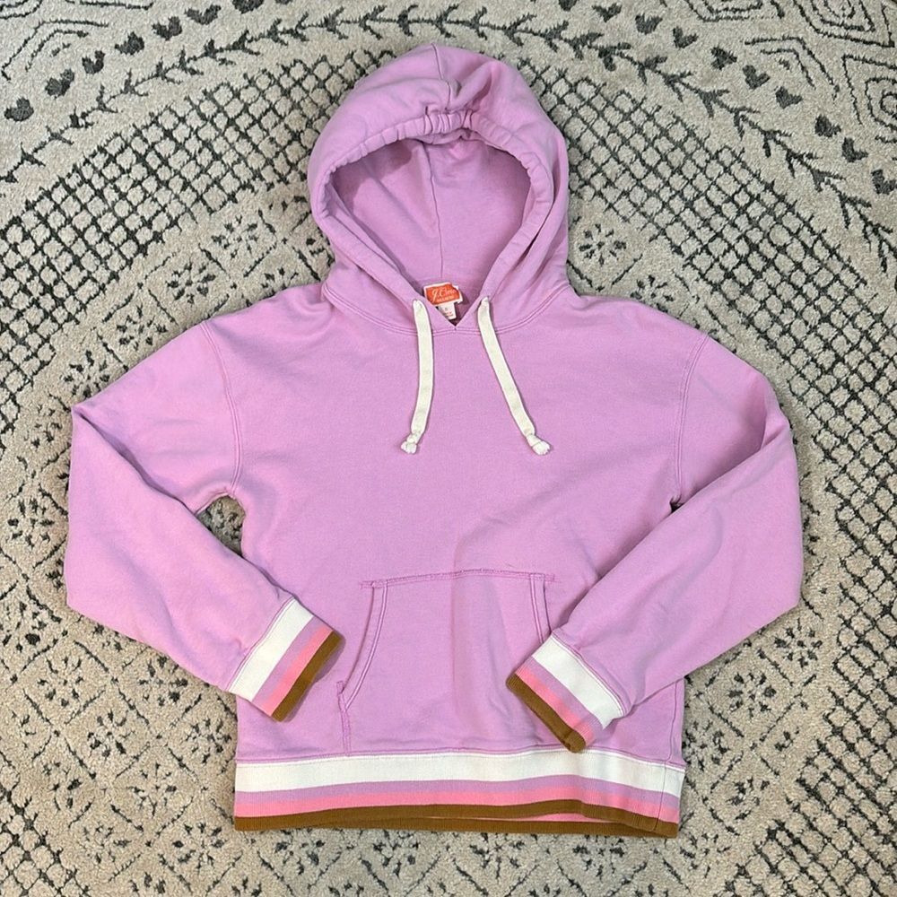 J. Crew hooded sweatshirt with striped wrist and hem Sz Small